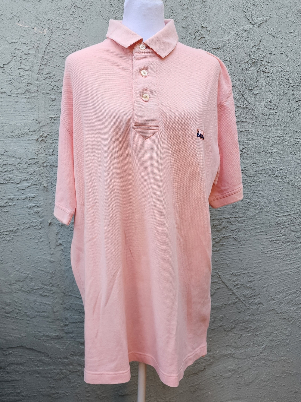 Cutter & Buck Organic Cotton Polo Shirt Pink Blue Contrast Collar Men's Large